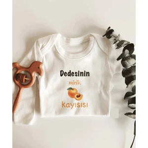 Dedesinin Minik Kayısısı Yazılı Uzun Kol Organik Bebek Body