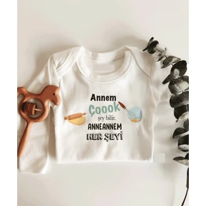 Annem Çok Şey Bilir Anneannem Her Şeyi Uzun Kol Çıtçıtlı Organik Bebek Body