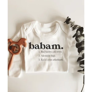 Babam Anlamı Uzun Kol Çıtçıtlı Organik Bebek Body
