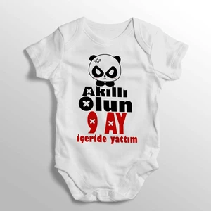 Akıllı Olun 9 Ay Içeride Yattım Yazılı Baskılı Bebek Zıbını