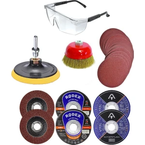 22 Parça Avuç İçi Spiral Taşlama Cırt Zımpara Flap İnox Metal Kesme Kesici Disk Seti 115 mm