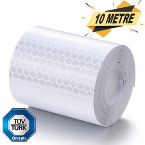 Tüvtürk Onaylı Reflektörlü Reflektif Fosforlu Şerit Bant Beyaz Reflekte İkaz Bandı (10 METRE)