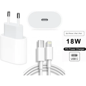 Apple iPhone 11-12-13-14 Pro Promax Uyumlu 18W Hızlı Şarj Cihazı ve 1 Metre USB C Lightning Şarj Kablosu Set