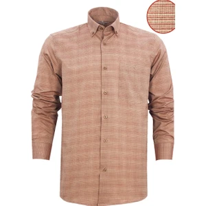 Erkek Tarçın Rengi Kareli Cepli Uzun Kollu Gömlek