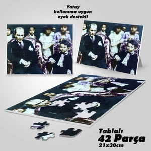Asil Hobi Gazi Mustafa Kemal Atatürk ve Küçük Çocuk Yapboz -Ayak Destekli Çerçeveli 42 Parça Puzzle