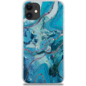 CaseWorld Apple iPhone 11 Kapak Mermer Desenli Pop Socketli Silikon Kılıf - Mavi