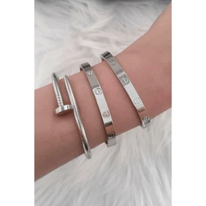 X-lady Accessories Gümüş Kaplama Kombin Çivi, Taşlı ve Taşsız Kelepçe Bileklik