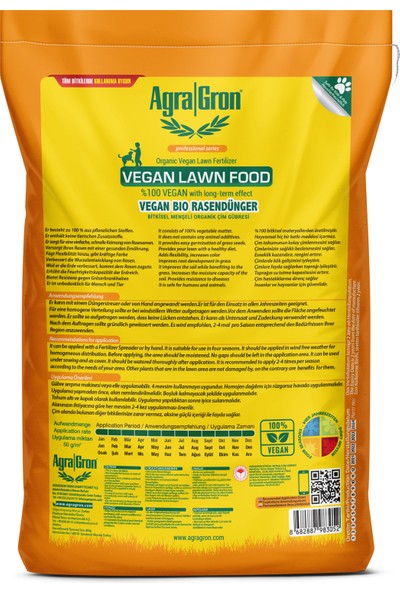 Agragron %100 Vegan Bitkisel Menşeli Çim Gübresi / Doğal Çim Coşturan Gübre 6 kg