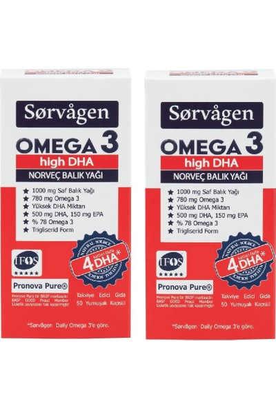 Sorvagen Omega 3 High Dha Saf Norveç Balık Yağı, 50 Kapsül, 1000 Mg - 2 Adet