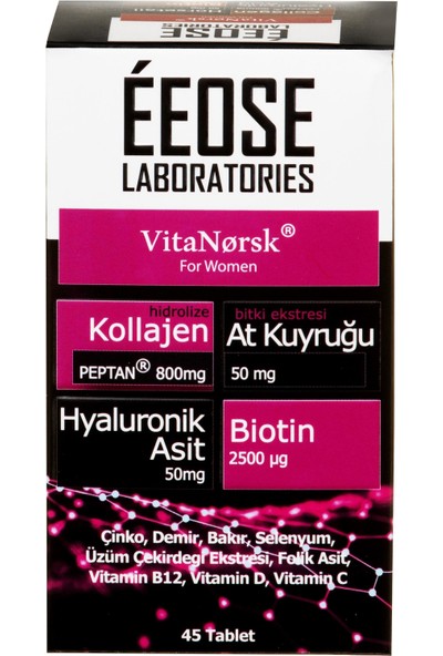 Eeose Kolajen Tablet ( Collagen + Hyaluronik Asit + Atkuyruğu + Biotin + C Vitamini) 45 Tablet