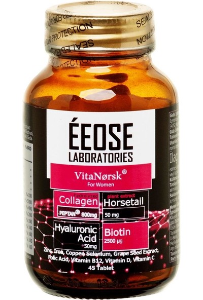 Eeose Kolajen Tablet ( Collagen + Hyaluronik Asit + Atkuyruğu + Biotin + C Vitamini) 45 Tablet
