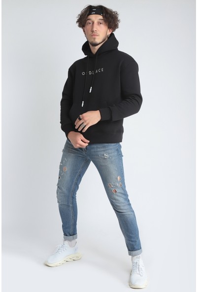 Old Unisex Siyah Renk Kapüşon ve Cep Detaylı Oversize Sweatshirt