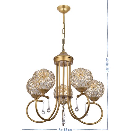 Mihrimah 5 Li Lüx Kristal Taşlı Avize (Gold) fiyatları