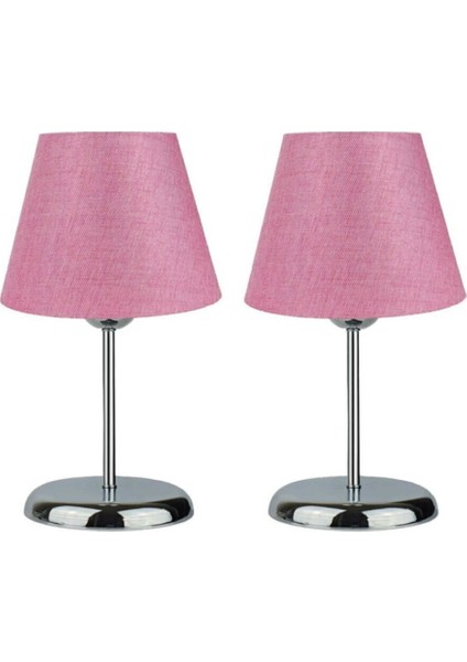 Metal Ayaklı 2'li Abajur Masa Lambası Abajur Xl Pembe