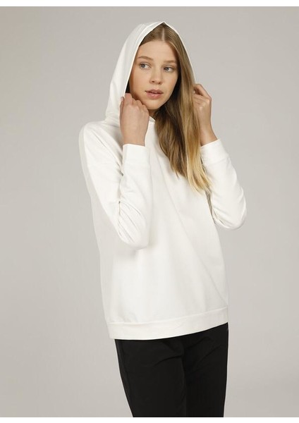 SN80 Basic Hoodie Ekru Kapüşonlu Bayan Sweatshirt