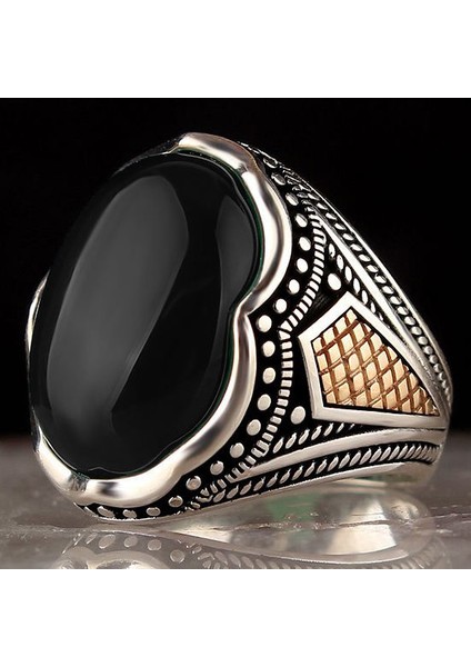 Oval Oniks Taşlı Gümüş Erkek Yüzük