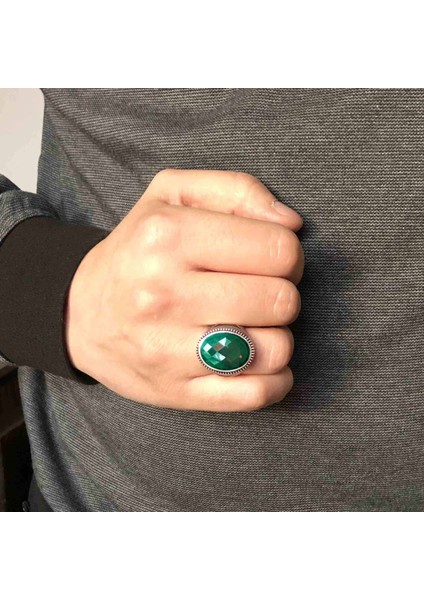 Gümüş Yeşil Zirkon Taşlı Erkek Yüzük modelleri