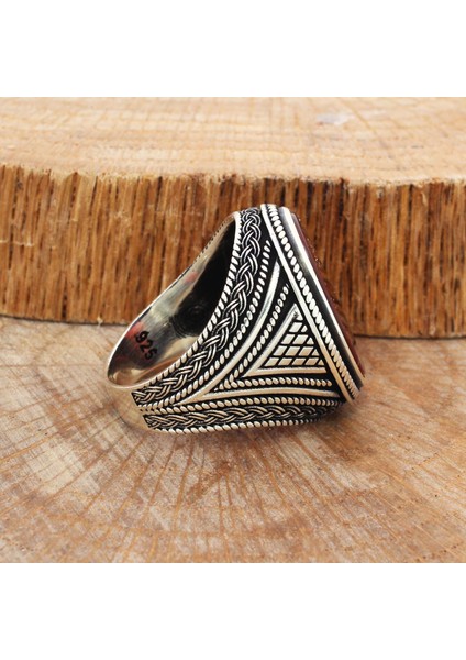 Örgü Tasarım Düz Kesim Akik Taşlı Gümüş Erkek Yüzük fiyatları