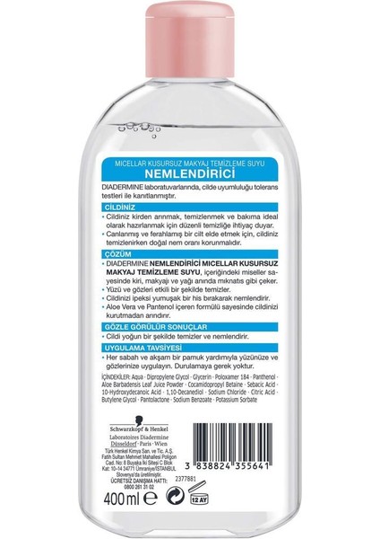 Micellar Nemlendirici Kusursuz Makyaj Temizleme Suyu 400 ML