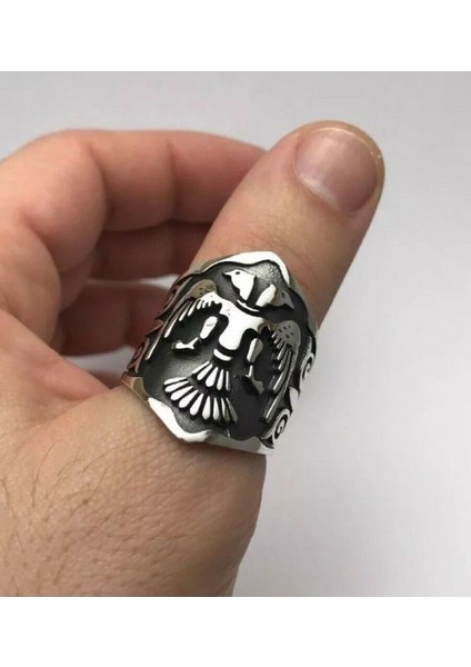 Çift Başlı Kartal Gümüş Okçu Zihgir Başparmak Yüzüğü