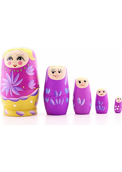 Deco Elit Ahşap Tombul Iç Içe Matruşka Bebek Pembe Set 5li Büyük Boy