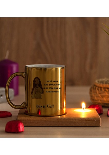 Kişiye Özel Sen Onu Da Soğutursun Esprili Ahşap Altlıklı Mumlu Gold Kupa Bardak fiyatları