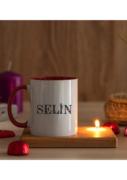 Kişiye Özel Çiçek Harf Tasarım Isim Yazılı Ahşap Altlıklı Mumlu Kırmızı Kupa Bardak fiyatları