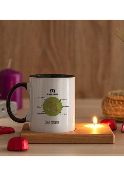 Kişiye Özel Yay Burcuna Hediye Ahşap Altlıklı Mumlu Siyah Kupa Bardak fiyatları