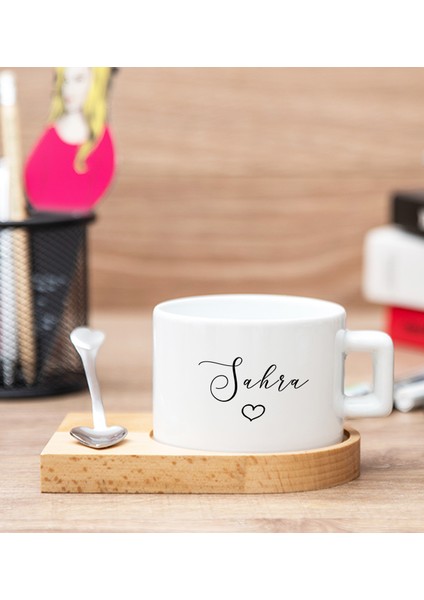 Kişiye Özel El Yazısı Tasarımlı Isimli Ahşap Altlıklı Fincan
