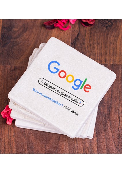 Kişiye Özel Google Tasarım Esprili Taş Bardak Altlığı
