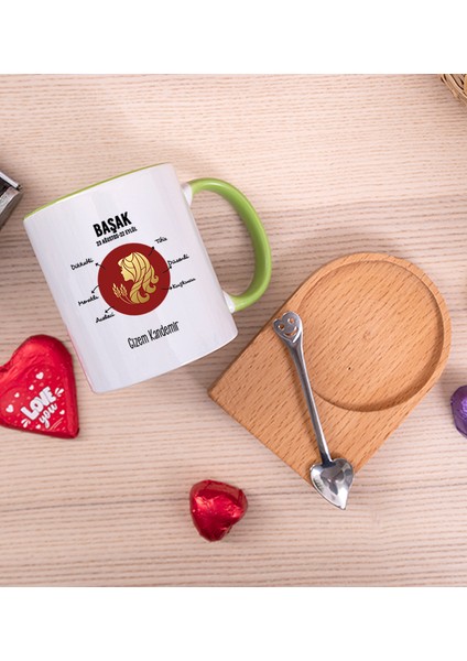 Kişiye Özel Başak Burcuna Hediye Ahşap Altlıklı Yeşil Kupa Bardak fiyatları