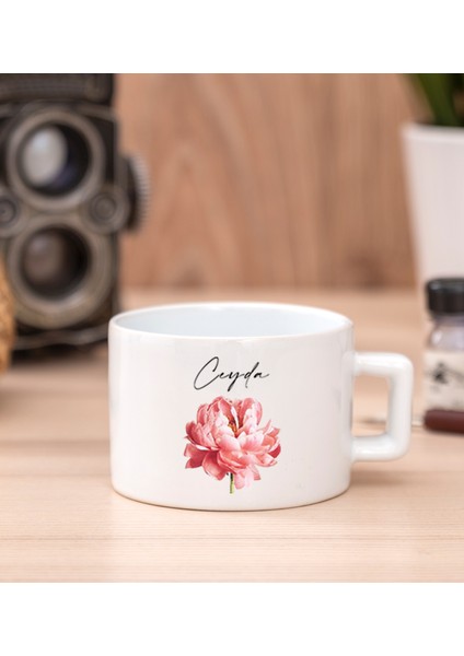 Kişiye Özel Pembe Çiçekli Isme Özel Fincan