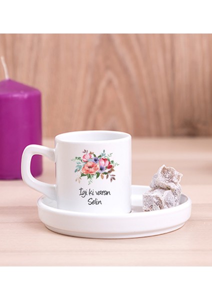 Kişiye Özel Çiçek Buketi Isimli Concept Türk Kahvesi Fincanı