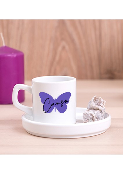 Kişiye Özel Kadına Hediye Kelebek Tasarım Isimli Concept Türk Kahvesi Fincanı