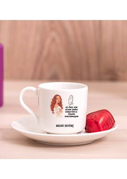 Kişiye Özel Az Önce Aşık Oldum Tasarım Esprili Porselen Türk Kahvesi Fincanı