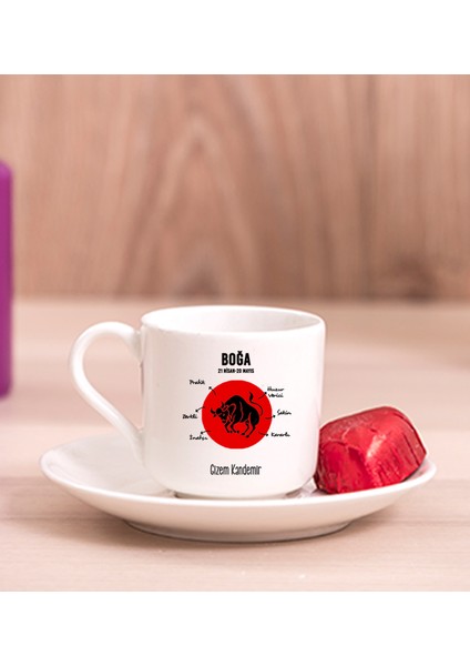 Kişiye Özel Boğa Burcuna Hediye Porselen Türk Kahvesi Fincanı