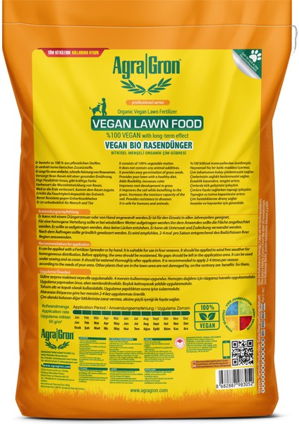 %100 Vegan Bitkisel Menşeli Çim Gübresi / Doğal Çim Coşturan Gübre 20 kg