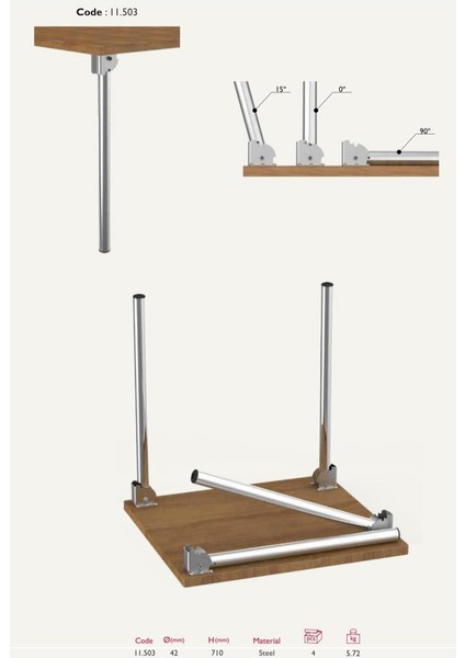 Tempo Masa Ayağı Katlanır Krom Metal 71 cm 4 Adet fiyatları