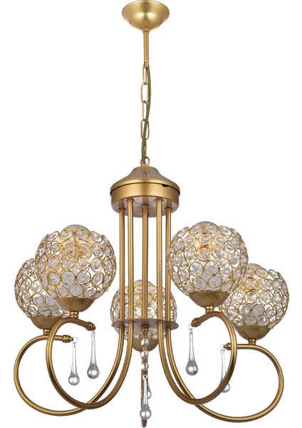 Mihrimah 5 Li Lüx Kristal Taşlı Avize (Gold)