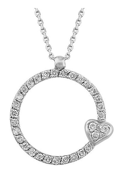 Pırlanta Taşlı Kalpli Yuvarlak Kolye