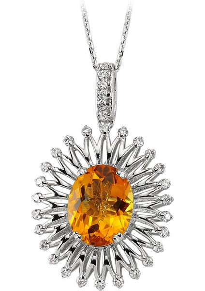 Oval Sitrin Taşlı Pırlanta Kolye 0404P0055