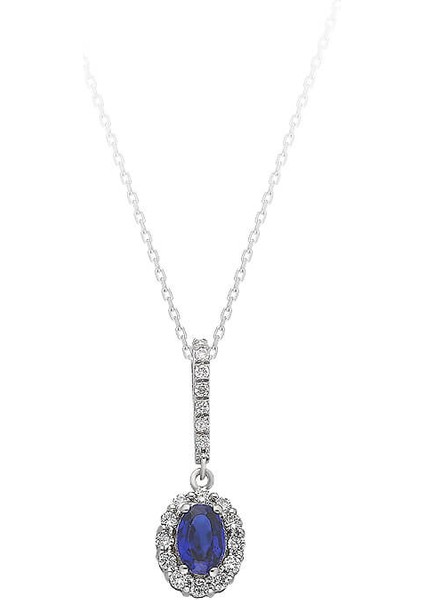 Pırlanta ve Oval Safir Taşlı Kolye