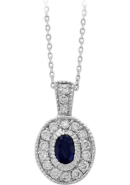 Pırlanta Ve Oval Safir Taşlı Kolye 0407P0014
