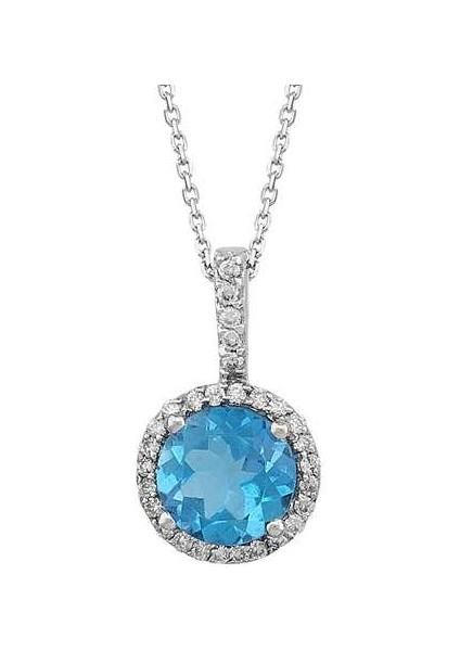 Mavi Topaz ve Pırlanta Taşlı Kolye 0407P0037