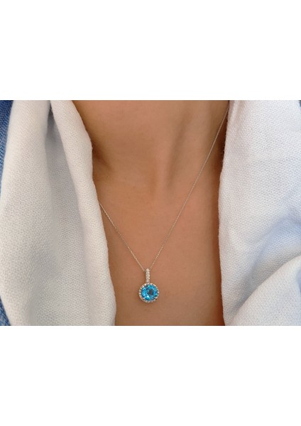 Mavi Topaz ve Pırlanta Taşlı Kolye 0407P0037 modelleri