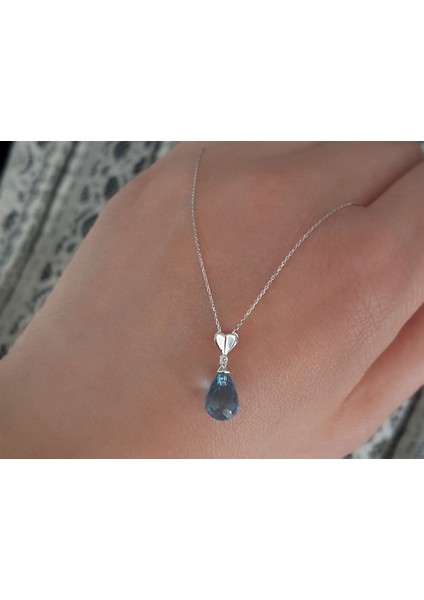 Drop Mavi Topaz Taşlı Pırlanta Kolye 0415P0028