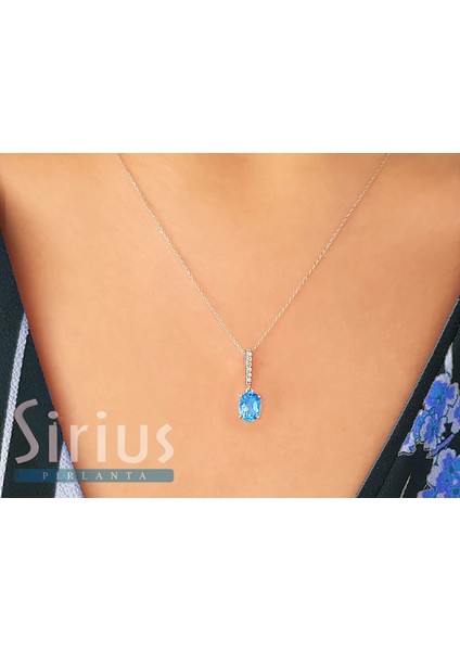 Pırlanta ve Oval Mavi Topaz Taşlı Kolye fiyatları