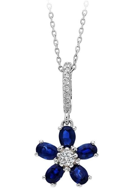 Oval Safir Ve Pırlanta Taşlı Menekşe Kolye 0403P0006