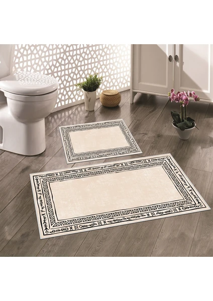 Thalia Home Kaymaz Taban Yıkanabilir 2'li Set Banyo Halısı Banyo Paspası Klozet Takımı