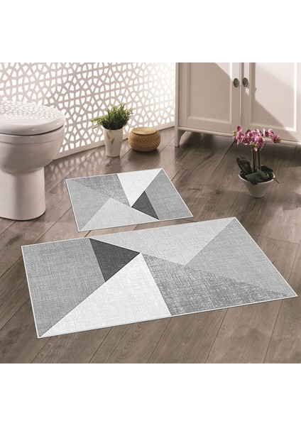 Thalia Home Kaymaz Taban Yıkanabilir 2'li Set Banyo Halısı Banyo Paspası Klozet Takımı